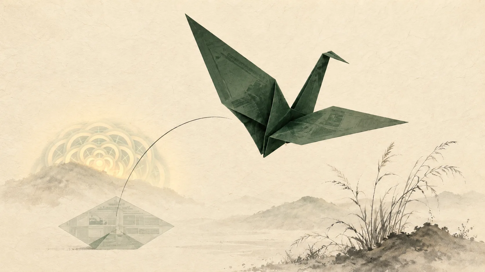An origami crane unfolding back into a flat sheet, the Respira rollback metaphor